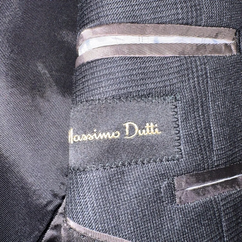 Massimo Dutti Mens 38R Grey Glen Check Extrafine Wool Blazer Sport Coat